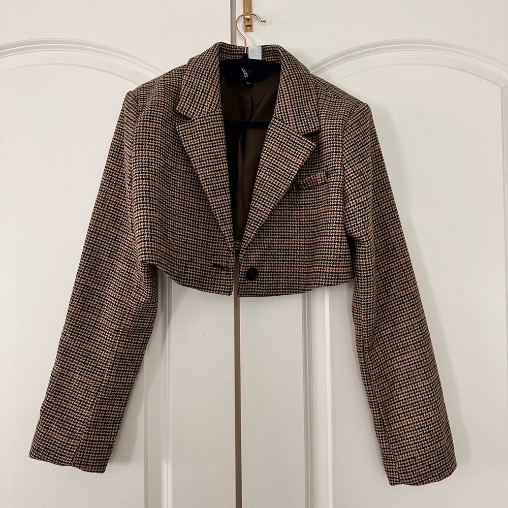 H&M Brown Plaid Cropped Blazer